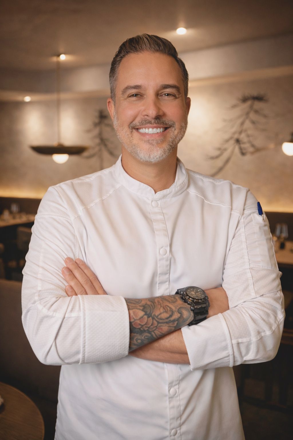 Portrait of Chef Alfie Szeprethy in chef whites